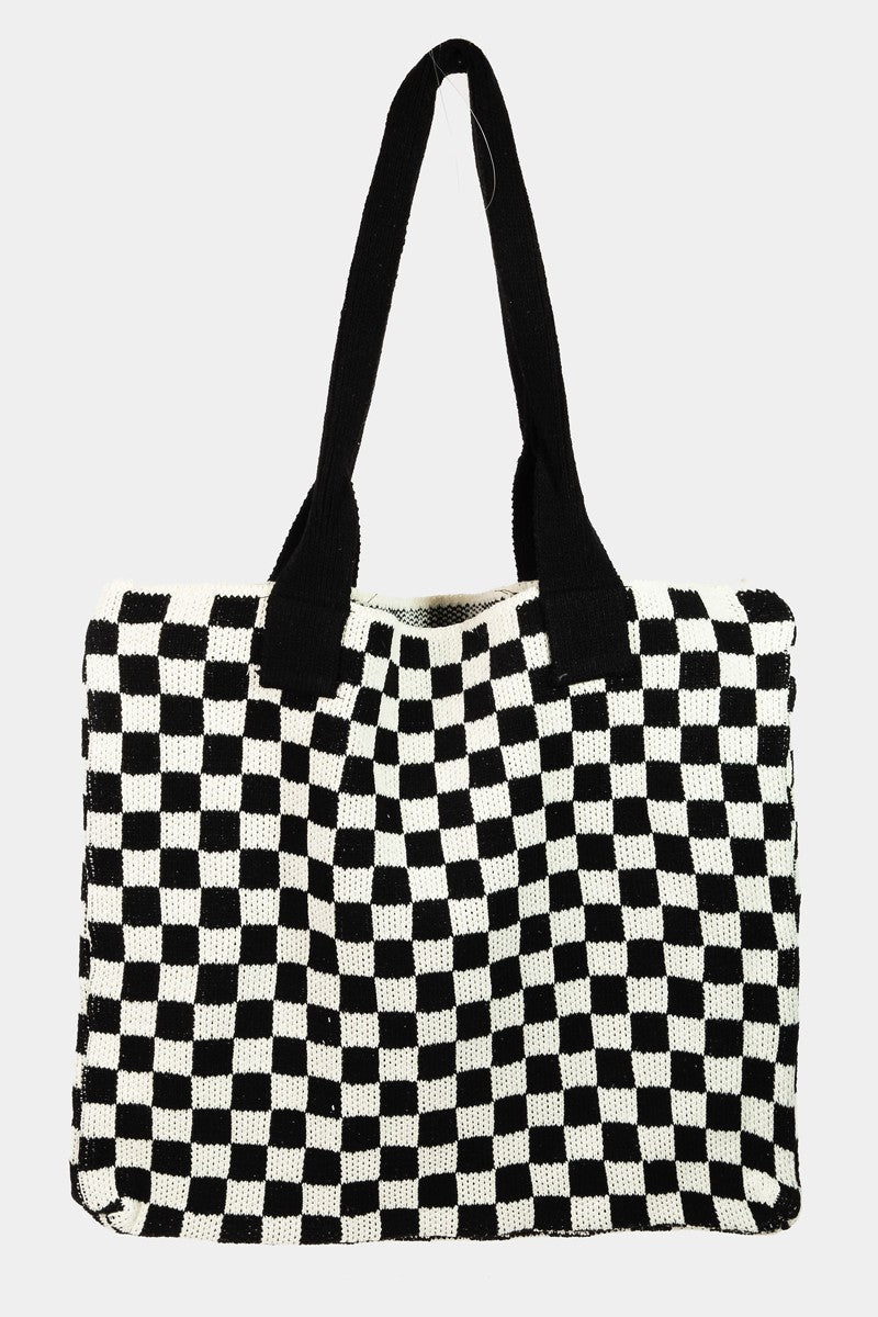 Fame Checkered Pattern Tote Bag - Liv&Maddie