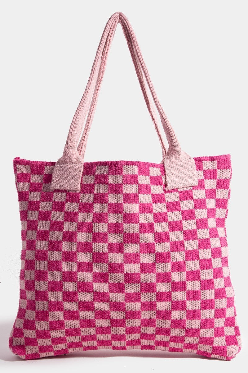 Fame Checkered Pattern Tote Bag - Liv&Maddie