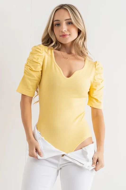 Shirring Puff Sleeve Bodysuit - Liv&Maddie