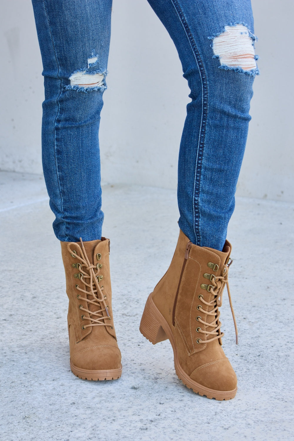 Forever Link Lace-Up Zipper Detail Block Heel Boots - Liv&Maddie