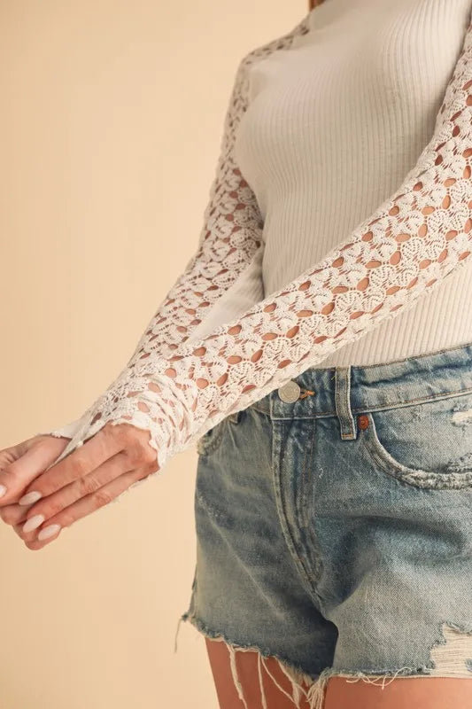 Aemi + Co Mock Neck Lace Long Sleeve Knit Top - Liv&Maddie