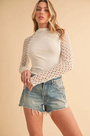 Aemi + Co Mock Neck Lace Long Sleeve Knit Top - Liv&Maddie