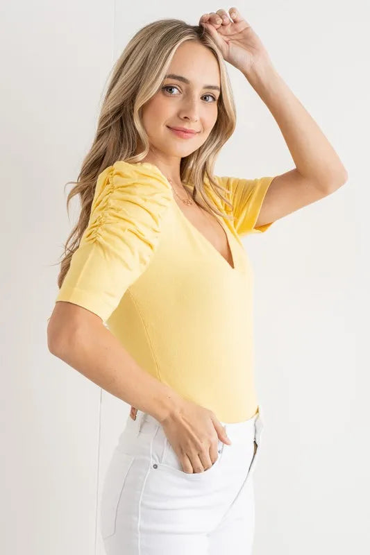Shirring Puff Sleeve Bodysuit - Liv&Maddie