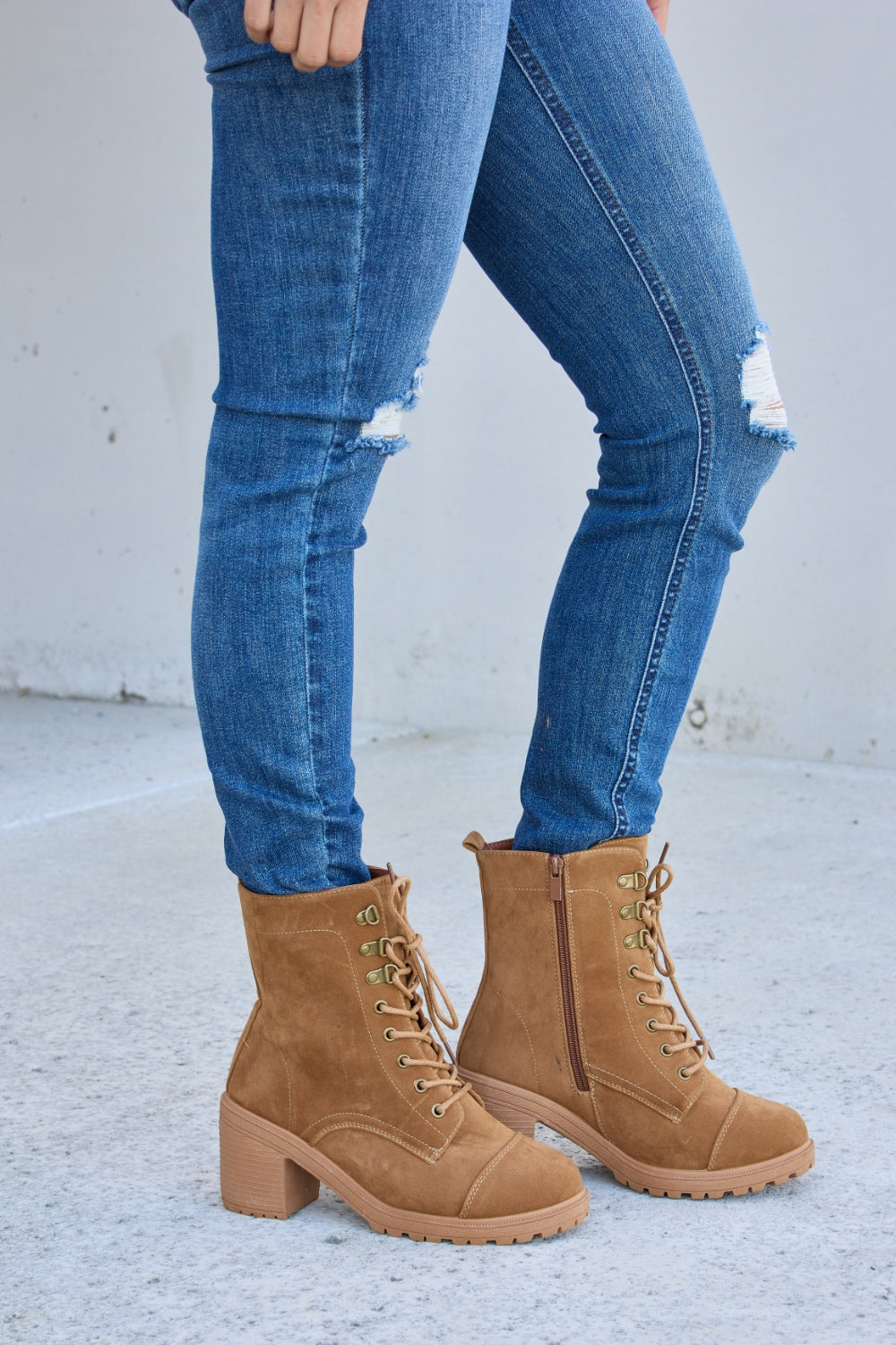 Forever Link Lace-Up Zipper Detail Block Heel Boots - Liv&Maddie