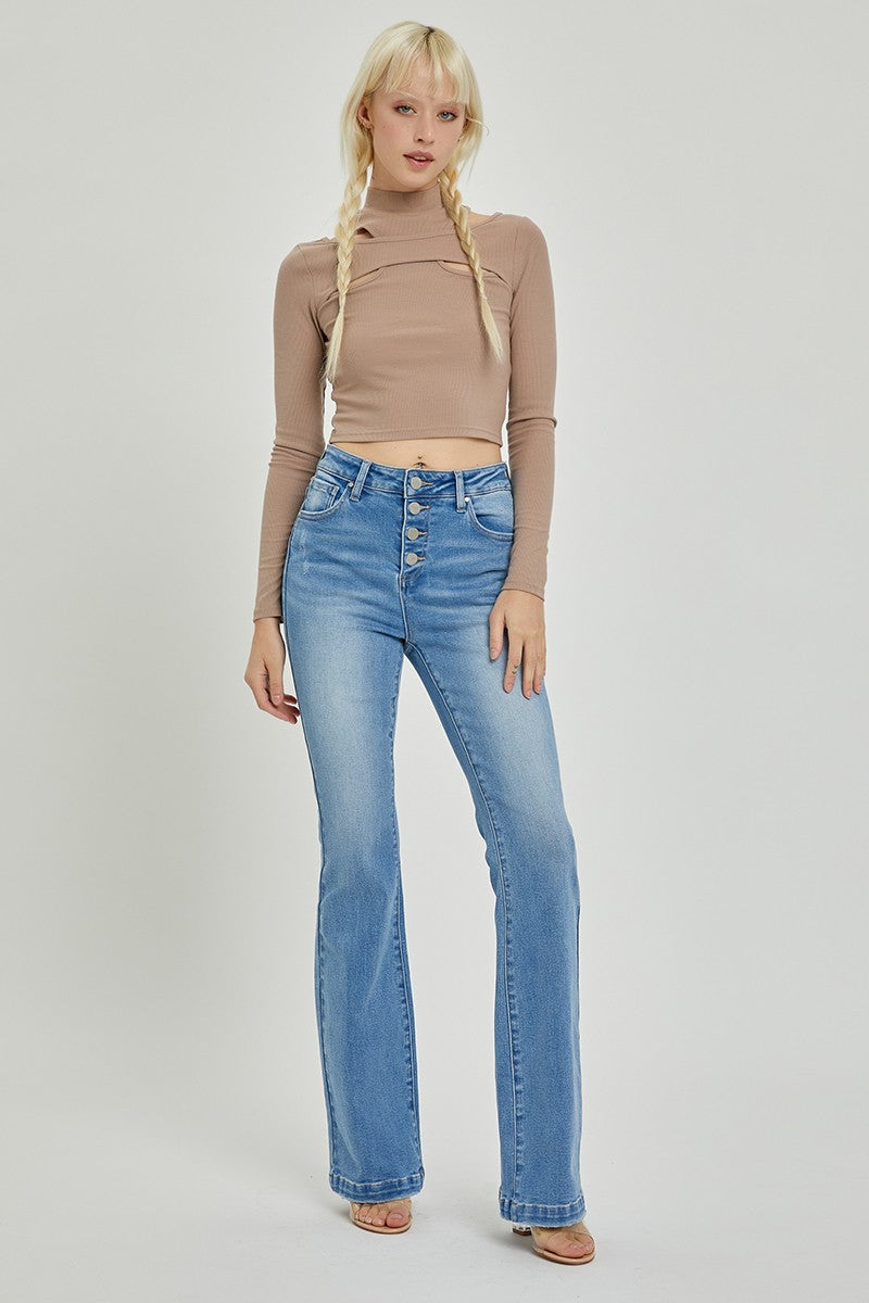 RISEN Full Size High Rise Button Fly Bootcut Jeans - Liv&Maddie