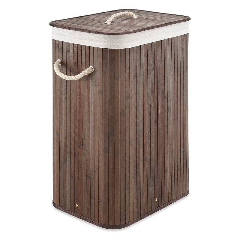 Brown Bamboo Laundry Hamper Dirty Clothes Basket with Lid and