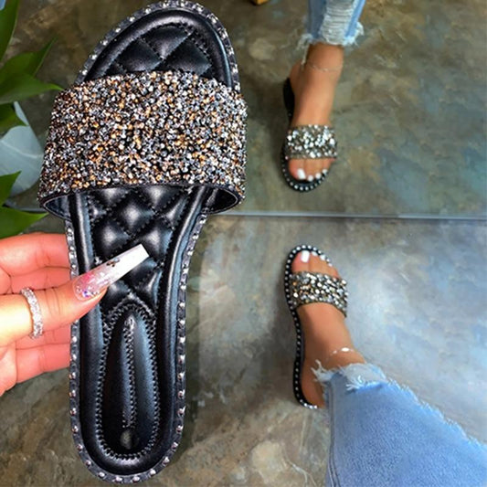 Crystal  Women Slippers Bling Bling Flats Female Beach Shoes Summer