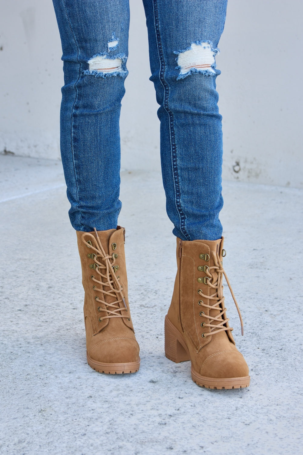 Forever Link Lace-Up Zipper Detail Block Heel Boots - Liv&Maddie