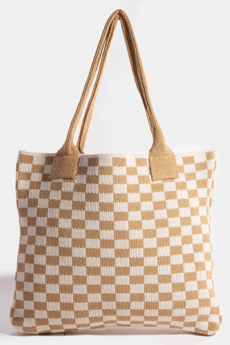 Fame Checkered Pattern Tote Bag - Liv&Maddie