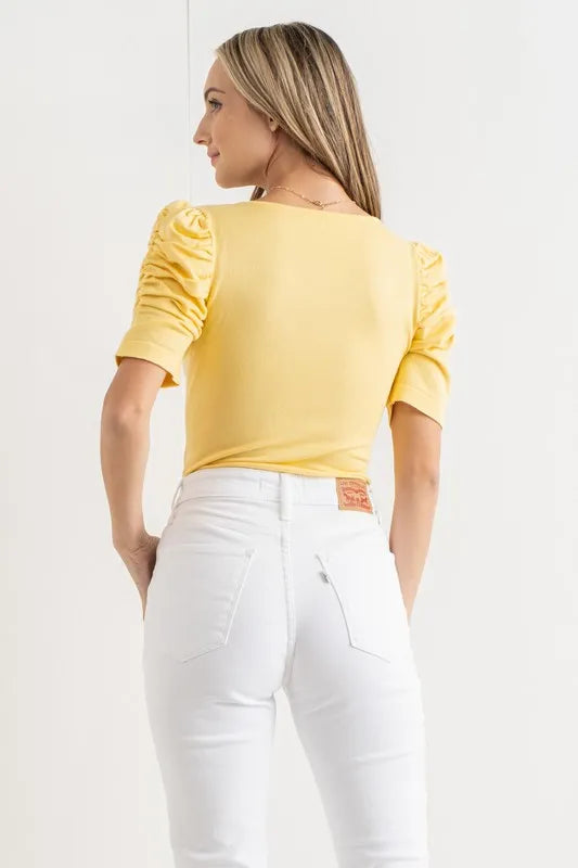 Shirring Puff Sleeve Bodysuit - Liv&Maddie