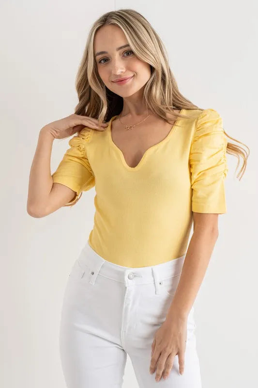 Shirring Puff Sleeve Bodysuit - Liv&Maddie