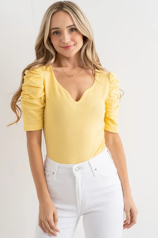 Shirring Puff Sleeve Bodysuit - Liv&Maddie