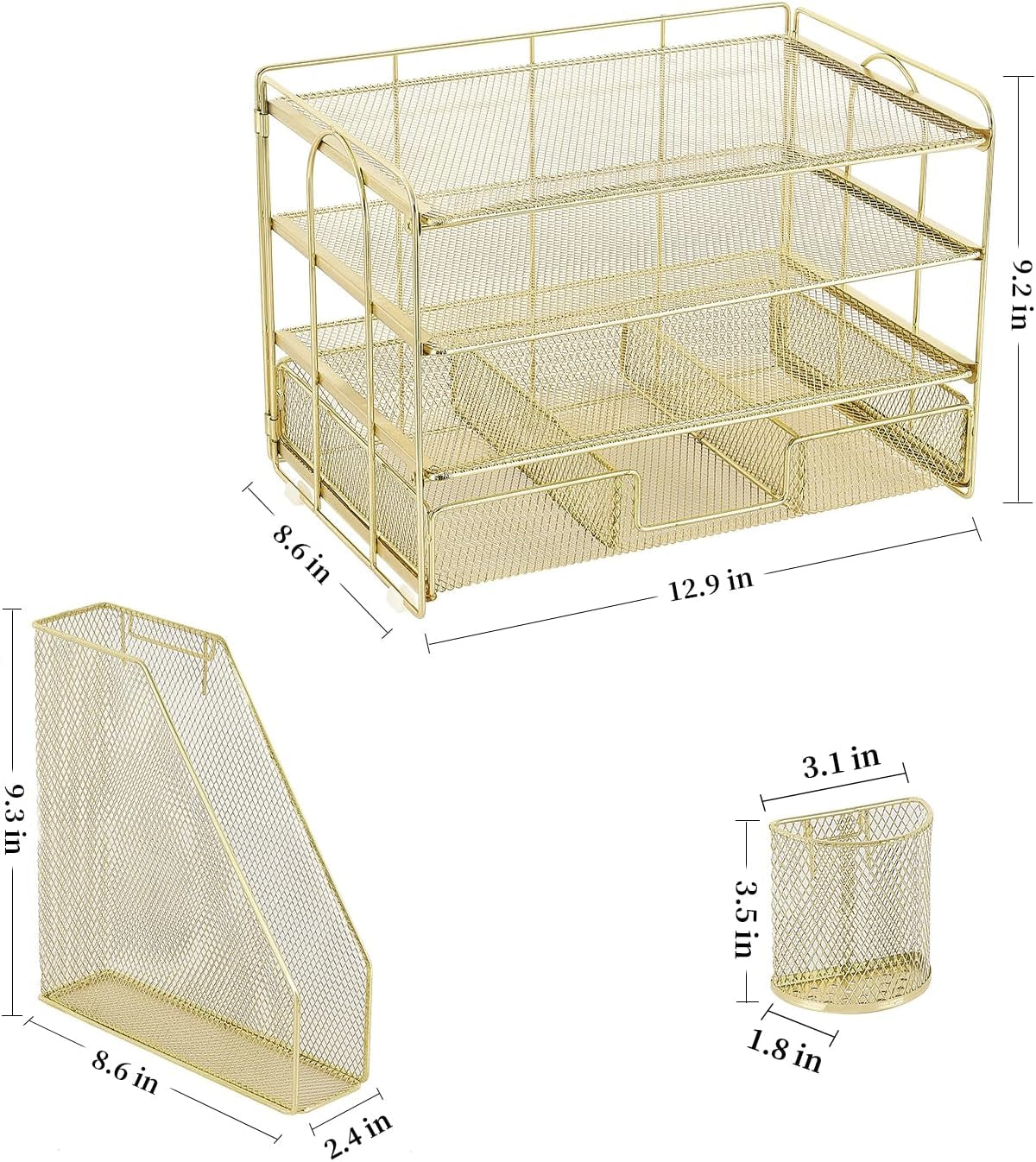 Paper Letter Tray Organizer with File Holder, 4-Tier Desk Accessories