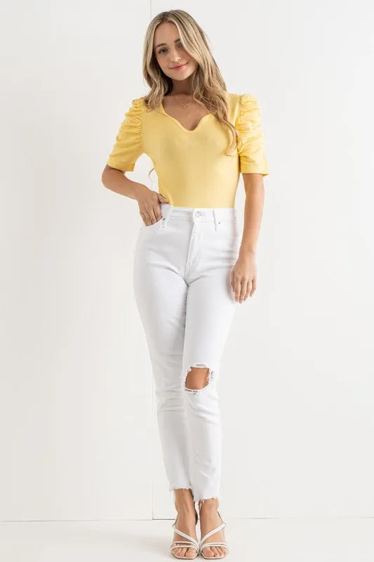 Shirring Puff Sleeve Bodysuit - Liv&Maddie