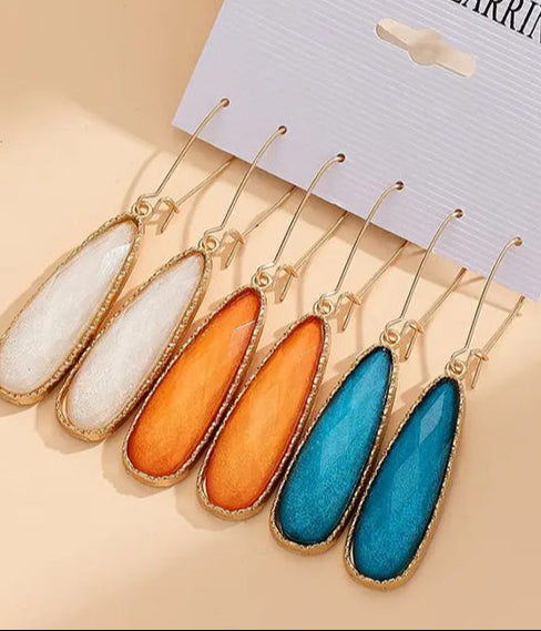 3 Pair - Geometric Resin Teardrop Earrings - Liv&Maddie