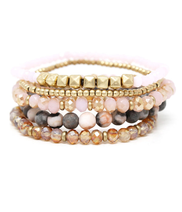 Facet and Semi-Precious Stone Stretch Bracelet Set - Liv&Maddie