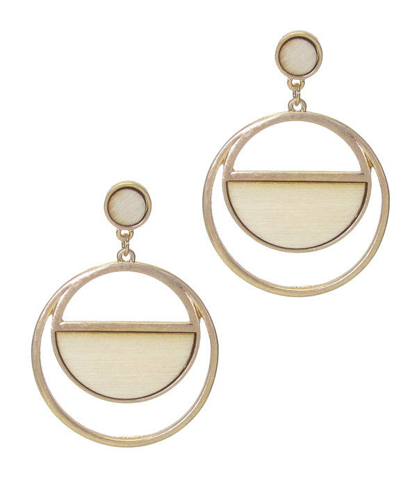 Wood Center Metal Hoop Drop Earrings - Liv&Maddie